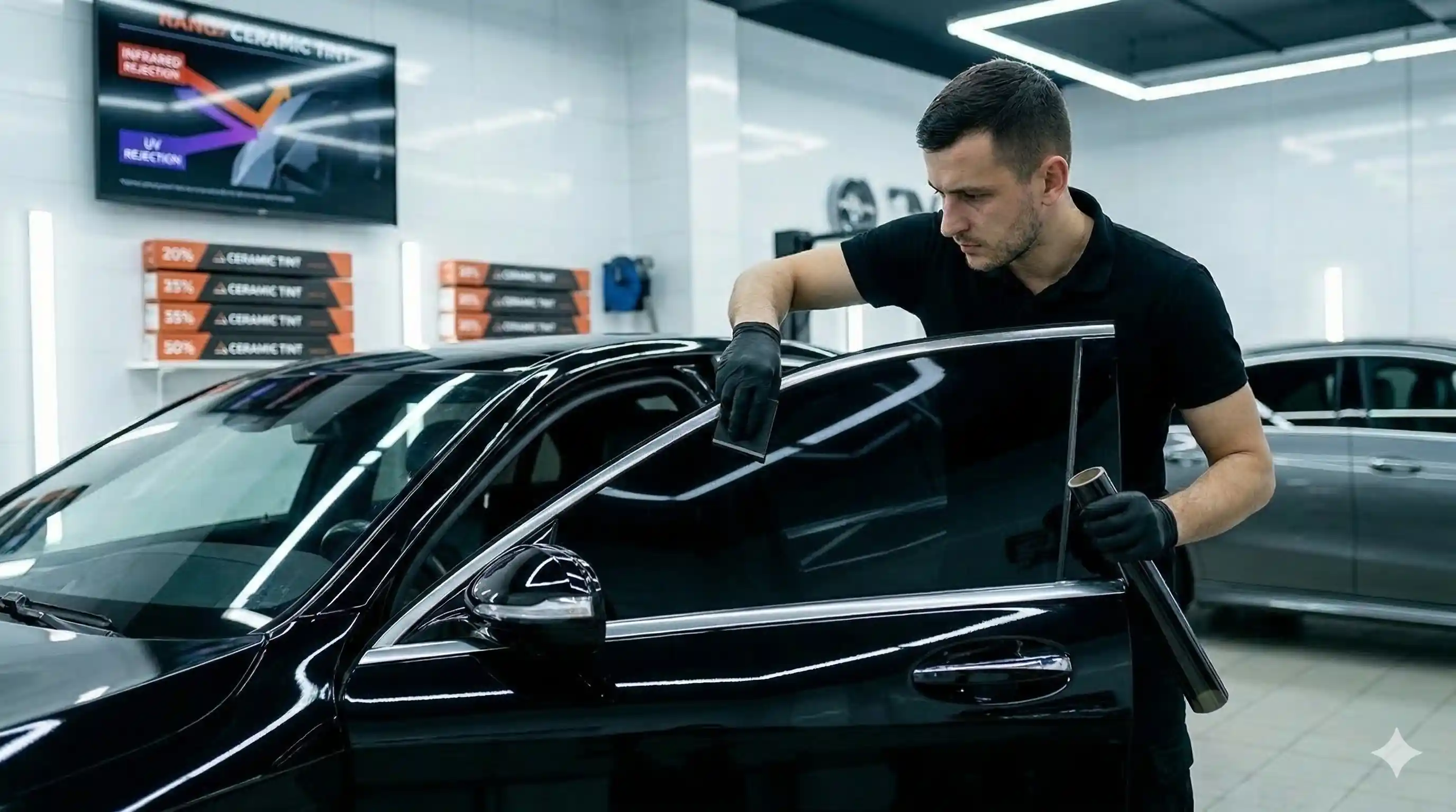 Sleek tinted car window finish